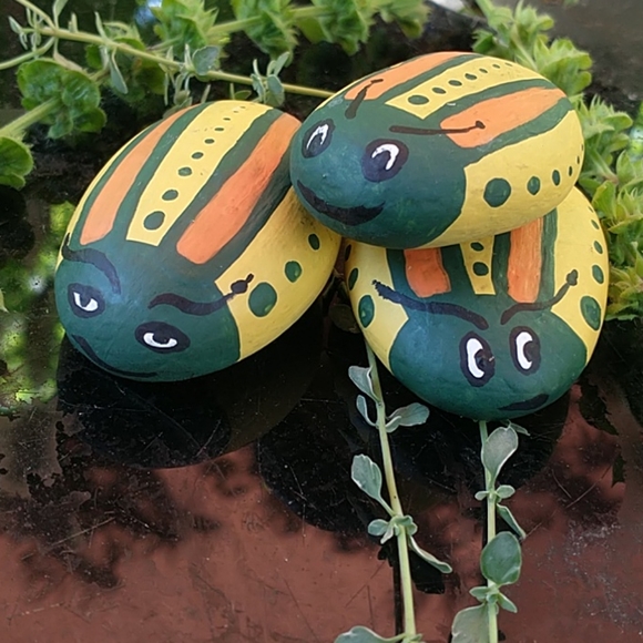 NWOT Garden Bugs painted stone bug family